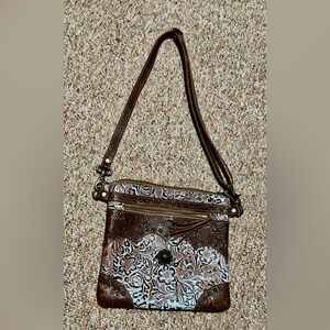 Myra Bag Rustic Brown with Pale Blue accents!